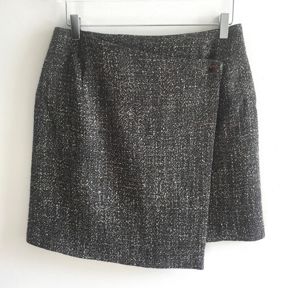 Kenzo Paris US 10 France 42 Wrap Skirt Mini Wool Blend Asymmetric Black